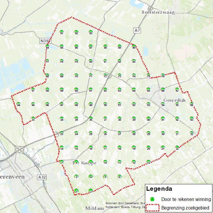 Zoekgebied oriënterend doorgerekend en geanalyseerd Bureaustudie: berekeningen op 93