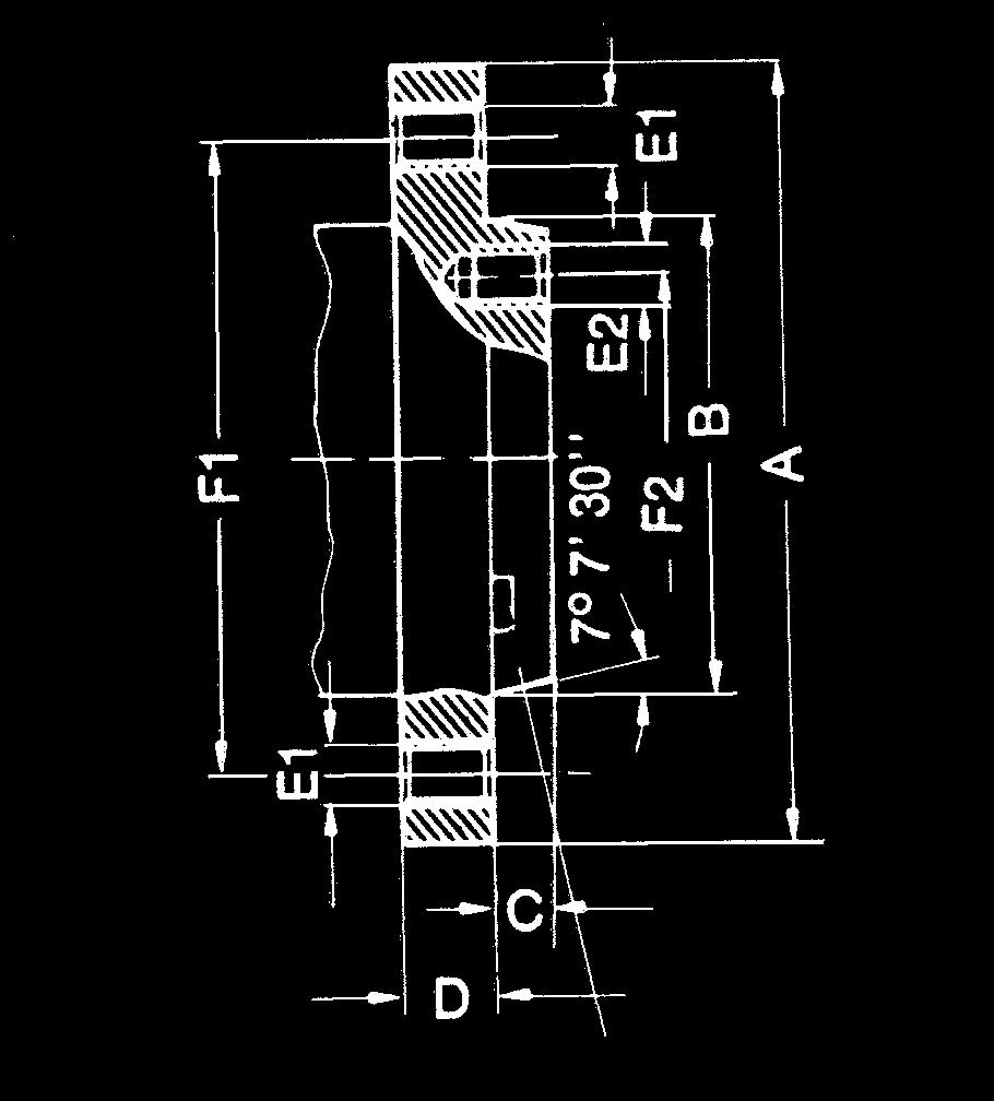 Spindelkopgrootte Spindelkopgrootte gaten buiten de konus (F1) gaten binnen de konus (F2) A B C-0,025 D E1 F1 E2 F2 * A2: Draadgaten in de flens (buiten de konus) zonder draadgaten in de konus.
