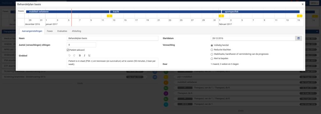 Behandelplan Bovenin het scherm bevind zich het behandelplan.