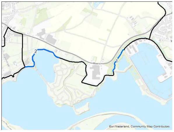 Retentievarianten Lage huidige kering NAP+23,9m Locatie inlaat: Variant 1: locatie 1 en/of 2 Locatie 1: Huidige dijkhoogte: NAP+24m Drempelniveau: NAP+24,2 m Locatie 2: Huidige dijkhoogte: