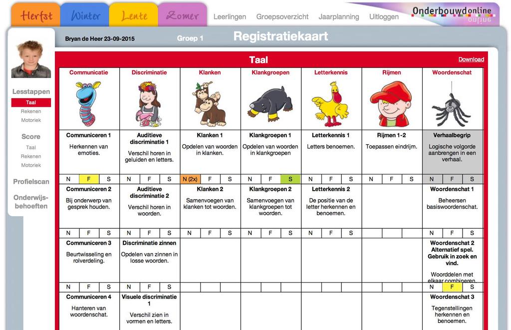 Leerlingen Wanneer de leerling wordt geselecteerd wordt het registratiegedeelte geopend. Hier kan de observatieopbrengst worden vastgelegd. Er zijn drie mogelijkheden: N= niet aan toe.