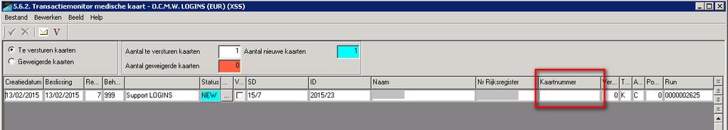 nieuwe kaart. Dat zie je in de transactiemonitor. Het veld Kaartnummer is leeg.