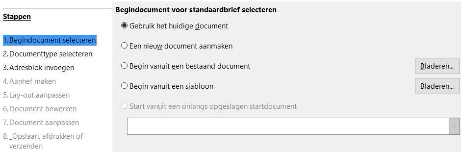 Een vooraf gemaakt Writerdocument verzenden met de Assistent Standaardbrief: 1. Klik op Extra > Assistent Standaardbrief.