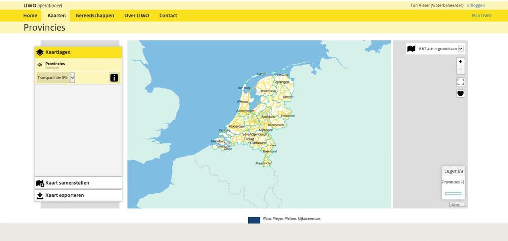 2 3 Afbeelding Kaart provinciegrenzen. Naam van de kaartlaag. Door op het oog te klikken is de kaartlaag uit en aan te schakelen. geselecteerde kaartlaag.