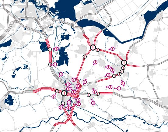 Figuur 13 Knelpunten weg (bron MIT-Verkenning en Netwerkanalyse Regio Utrecht) 2 x 2 rijstroken autoweg 2 x 2 rijstroken 2 x 3