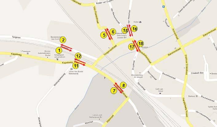 Bijlage 3 Gehanteerde verkeersintensiteiten Kaartbeeld verkeersintensiteiten richting naar punt 2 naar punt 12 naar punt 7 naar punt 16 naar punt 17 naar punt 6 totaal van punt 1 0 0 162 0 27 0 189