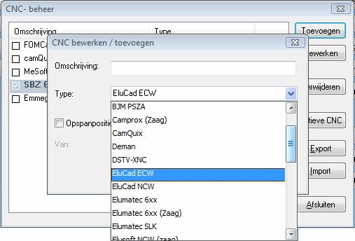 CNC-DATABANK NIEUWE ELUCAD ECW-CONFIGURATIE BESCHIKBAAR In de CNC-DATABANK is nu de nieuwe configuratie voor EluCad ECW beschikbaar.
