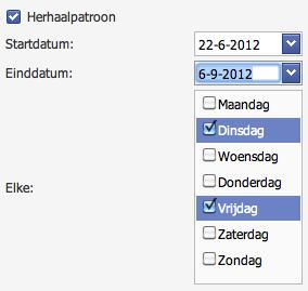 Vink Herhaalpatroon aan om meerdere verzoeken tegelijk te maken: een vakantieweek, of een terugkerende activiteit waardoor je niet beschikbaar bent om te werken.
