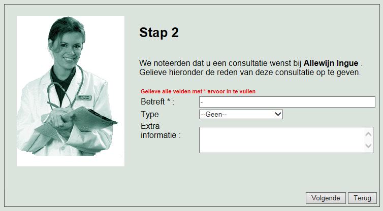 Voor RADIOLOGIE zie deel 2 Na de keuze van de specialist, klik op de knop volgende.