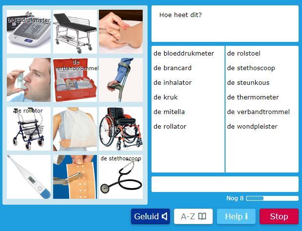 De eerste oefeningen van Woordkennis 4 gaan over het lichaam. Dit is oefening A1. Het is een oefening van het type Plaatje verklaren.