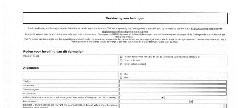 Verklaring van belangen C B G Dit is een voorbeeld van de Verklaring van belangen.