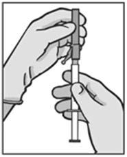 Verwijder de dop (A) recht omhoog. Om steriliteit te bewaren het uiteinde van de spuit (B) niet aanraken (zie figuur 2).