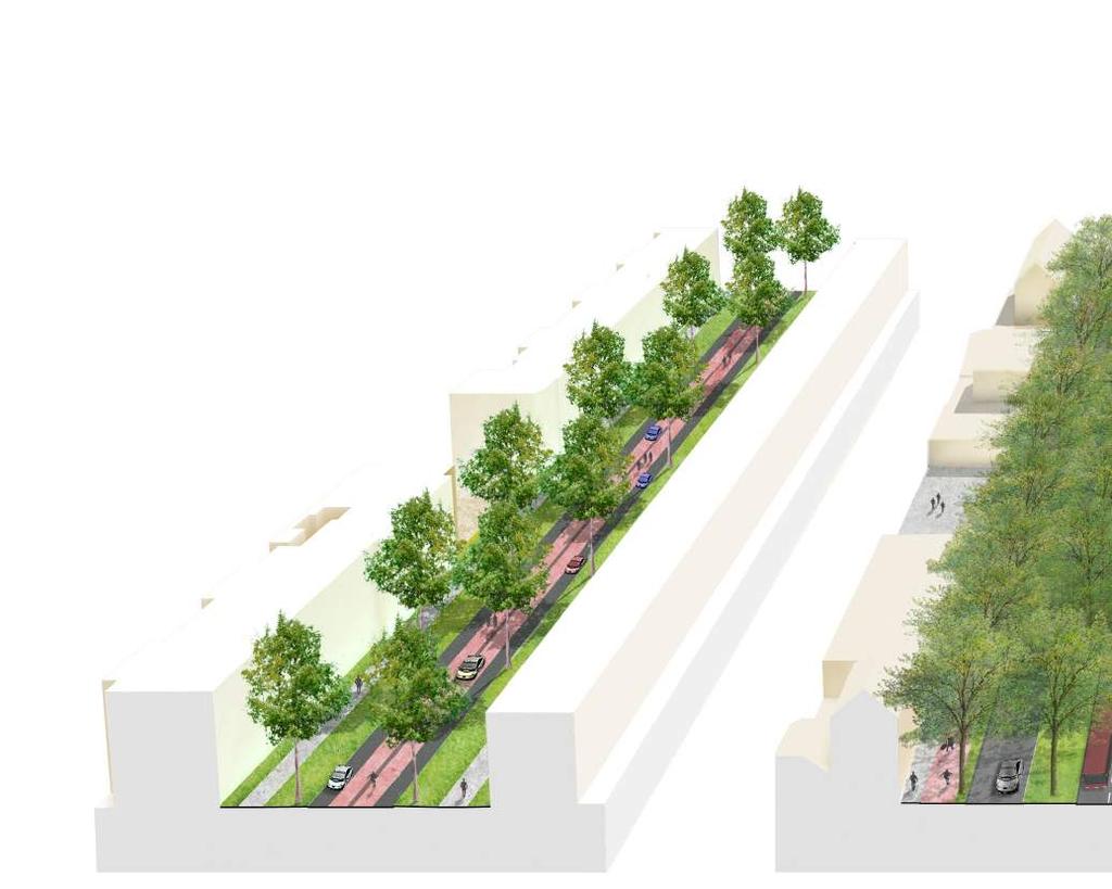 4.8 Variant Circuit: mogelijke uitwerkingen betaande tuin bomen in gras parkeren fietstraat parkeren bomen in gras bestaande tuin fietspad gras met bomen