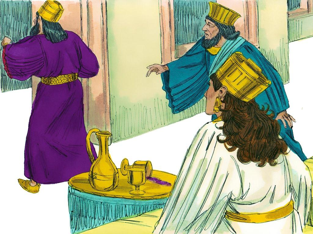 Hoe reageerde koning Ahasveros en waar ging hij naar toe?