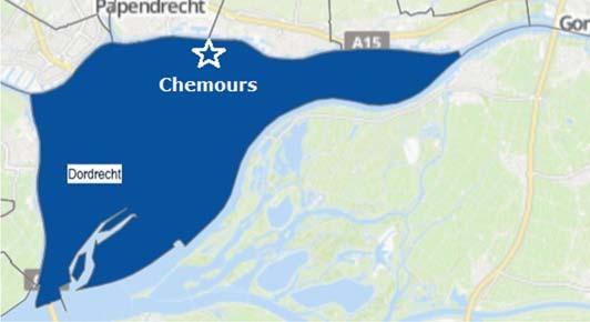 Figuur 1: Geografische weergave van Dordrecht en Molenwaard met daarbij de locatie van Chemours.