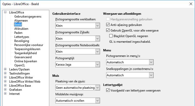 Opties Beeld De opties in het tabblad LibreOffice Beeld beïnvloeden de manier waarop het documentvenster er uitziet en zich gedraagt.