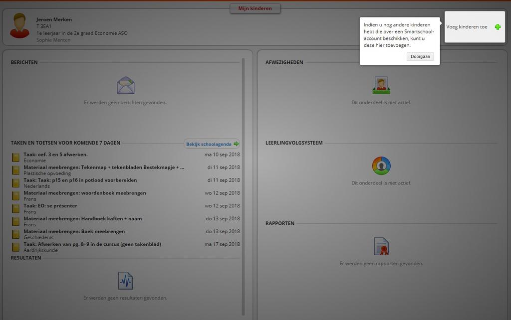 3.5.5 Mijn kinderen Hier vindt u meer informatie over de persoonlijke resultaten, taken en