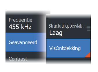 VisOntdekking Wanneer de weergaveoptie is ingesteld op Neerwaarts, selecteert u VisOntdekking in het menu Geavanceerd om visbogen weer te geven in het DownScan-beeld.