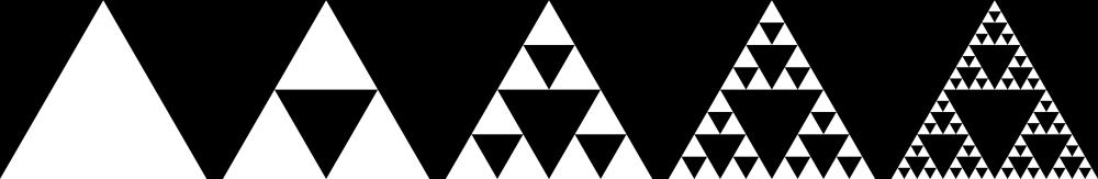 .2 Verdieping. Hieronder zie je in figuur. de eerste vier stadia in het ontstaan van de zeef van Sierpinski. Dit is een voorbeeld van een fractaal.
