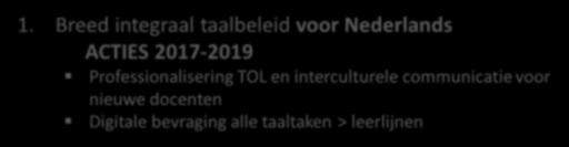 2. Breed integraal talenbeleid voor andere talen Personeel: professionalisering (Decreet talenregeling) Studenten: POP (met validering meertaligheid) & terugbetaling taalcursus tot