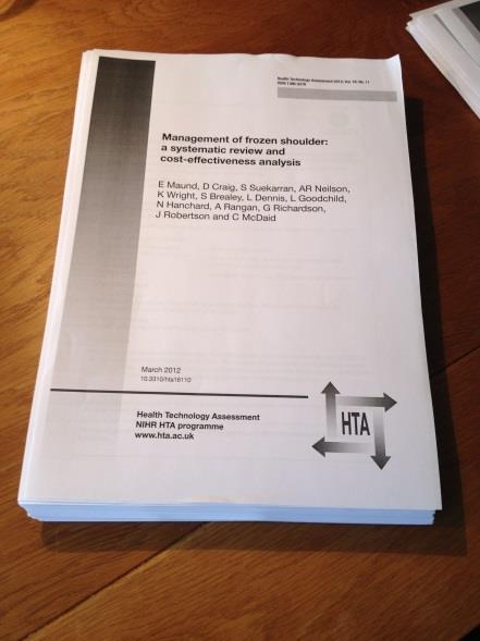 Systematic reviews 2010-2014 E. Maund et al: Management of frozen shoulder: a systematic review and cost-effective analysis Health Technology Assessment 2012, vol 16, no 11 Rookmoneea et al.