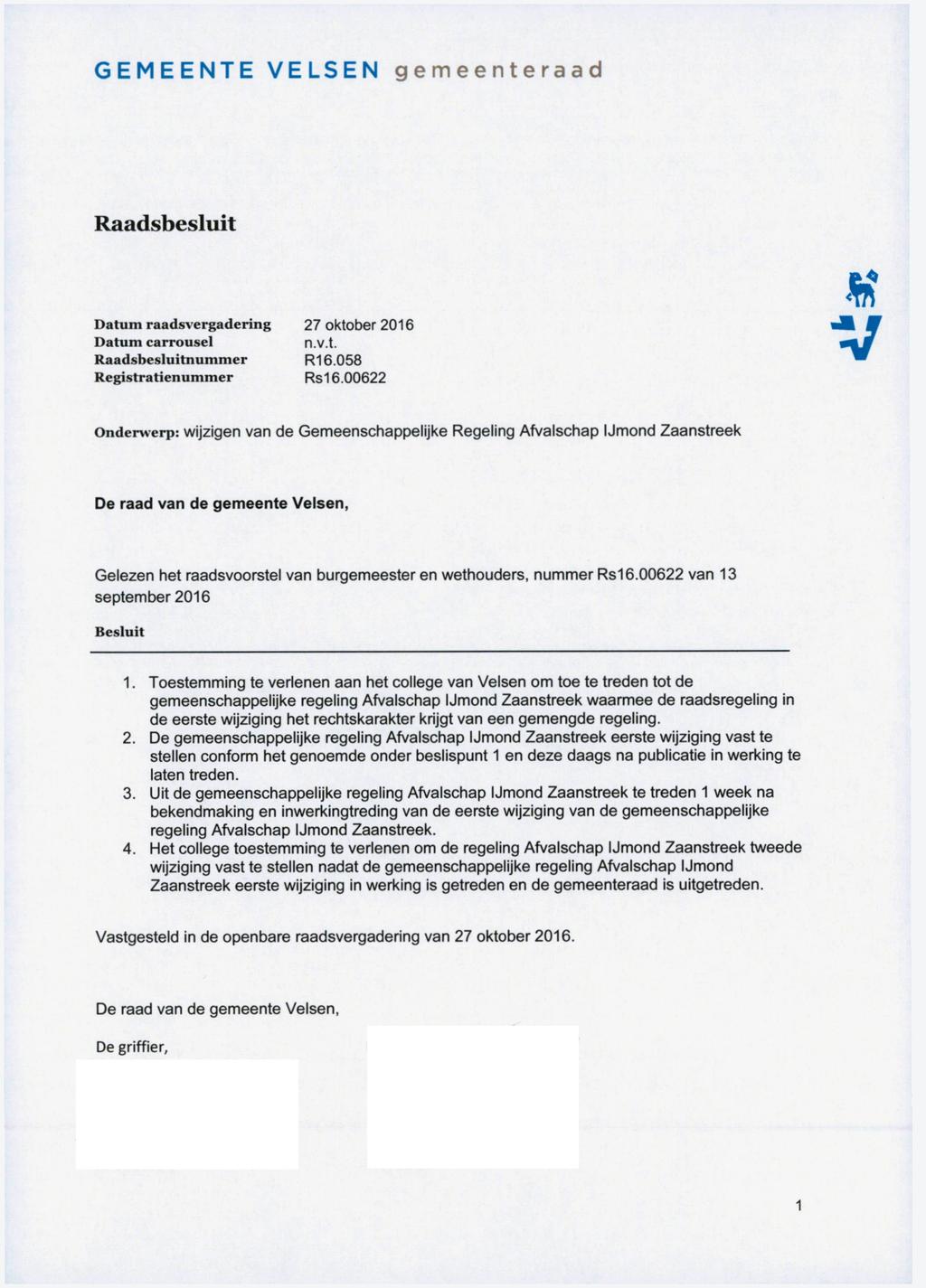 r" GEMEENTE ELSEN gemeenteraad Raadsbesluit Datum raadsvergadering Datum carrousel Raadsbesluitnummer Registratienummer 27 oktober 2016 n.v.t. R16.058 Rsl 6.