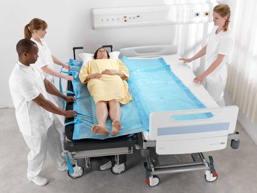 Patiënteigen wegwerp glijrollen en glijlakens Horizontale transfers en het verplaatsen van patiënten binnen de grenzen van het bed, zijn veelvoorkomende werkzaamheden in ziekenhuizen.