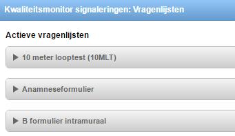 Signaleringen vragenlijsten instellen De vragenlijsten zijn gesorteerd op actieve en inactieve vragenlijsten.