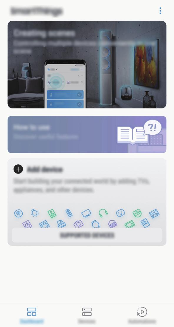 Apps en functies SmartThings Introductie Maak snel en eenvoudig verbinding met apparaten in de buurt, bijvoorbeeld Bluetooth-headsets of andere smartphones.