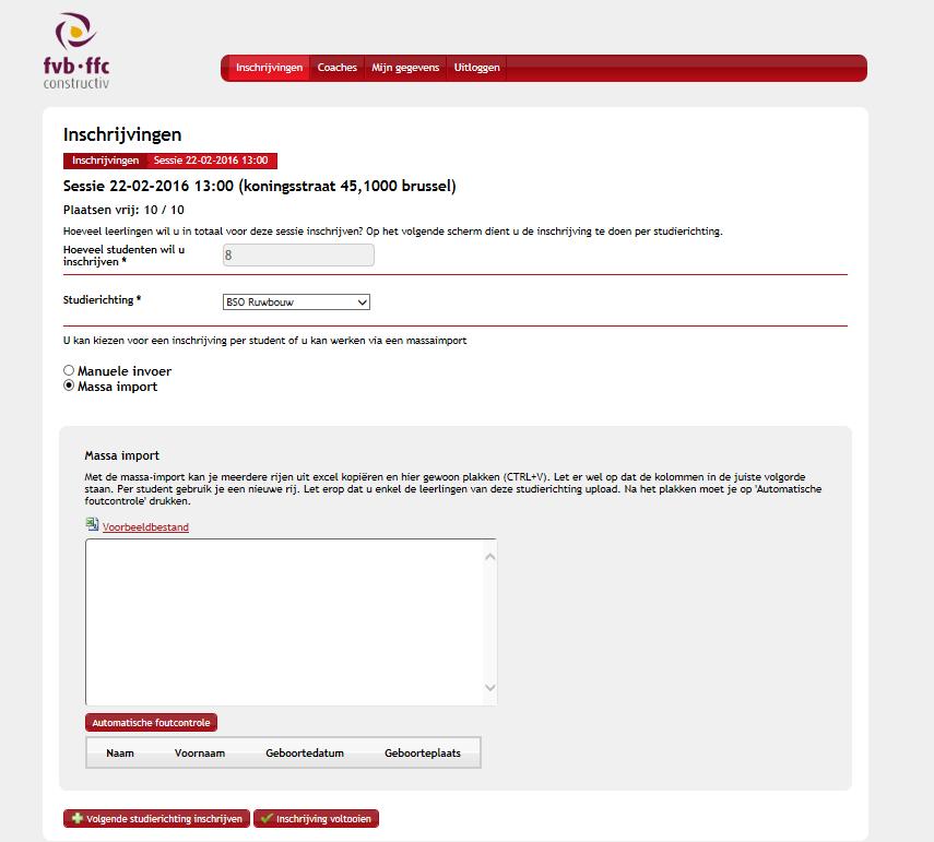 Invoer gegevens kan via massa import gebeuren: Massa import in te voeren in excel lijn per leerling en te