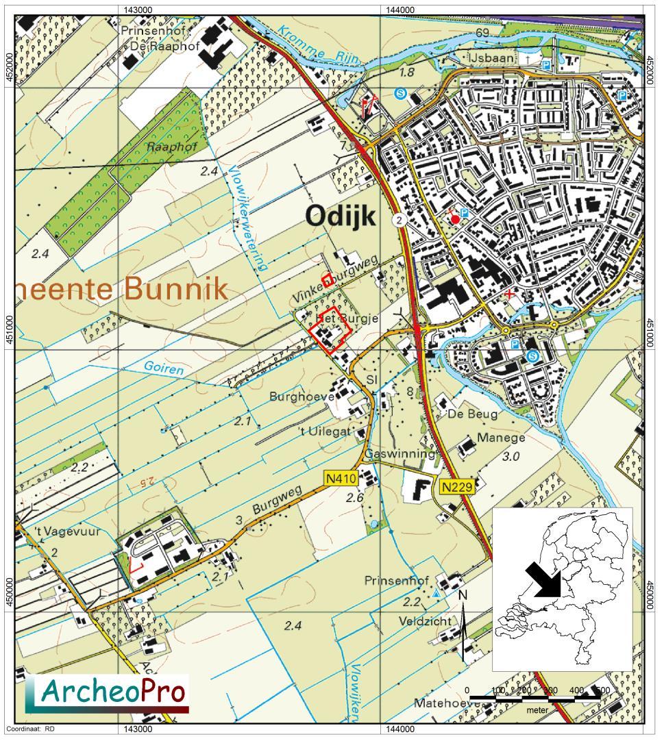 Archeologische onderzoek Erf Het Burgje en hofstede Vinkenburg, Odijk, Gemeente Bunnik. ArcheoPro Rapport, 17052, Pagina 6 1.