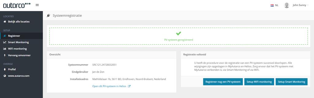 Vervolgstappen Na het afronden van deze registratieprocedure kunt u verder gaan met de monitoring setup, door middel van het doorlopen van de Smart Monitoring of WiFi monitoring procedure.