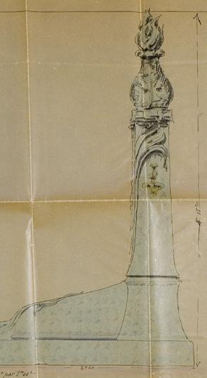 Bij het des Cressonnières monument speelde Horta de sierlijke lijnen van de iris ten volle uit. Afb. 7a Ontwerp voor het grafteken Grauwels- Hoste, Begraafplaats Brussel (Evere), 1901, E.