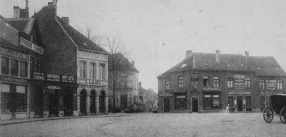 Afb. 6 Bedrijf van E. Laloux aan de Kerkhof van Brussellaan. Voormalig postkaart (verz. Belfius Bank-Académie royale de Belgique ARB-GOB).