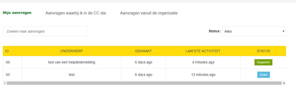 Je kan in het portaal, in het overzicht van je meldingen, ook zien dat de melding gesloten werd in de kolom Status. 5.