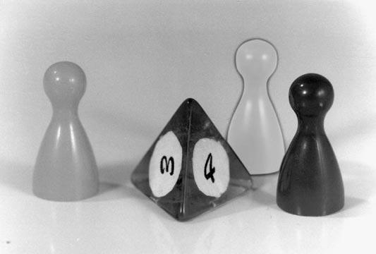 Een spelletje tetra Het spel tetra bestaat uit een speelbord, een dobbelsteen en één pion per speler. Bij het spel tetra wordt er gegooid met een dobbelsteen met vier in plaats van es kanten.
