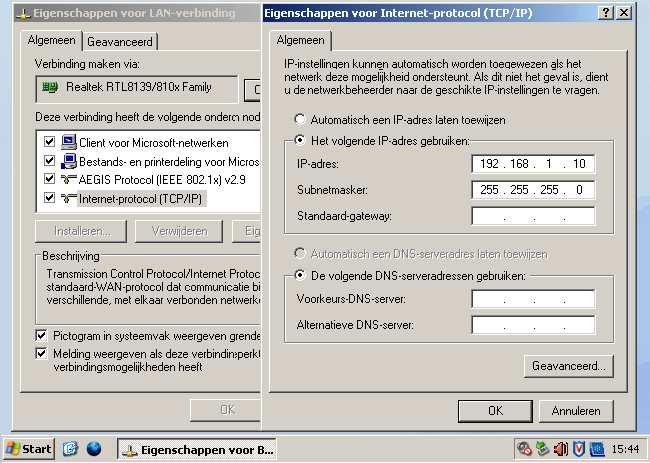 Als u de Eigenschappen voor LAN-verbinding heeft geopend dan selecteert u het Internet-protocol (TCP/IP) (Windows XP kent namelijk geen IPv6) en volgens drukt u op eigenschappen.