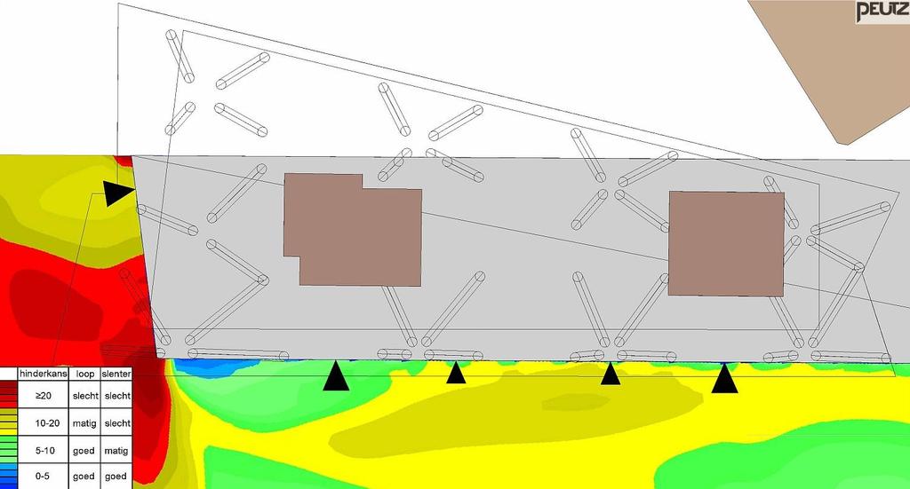 3.1. Gebouwentrees begane grond Figuur 4: Hinderkans begane grond, situatie zonder viaduct en stationskap. Figuur 5: Hinderkans begane grond, situatie met viaduct en stationskap.