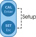 Instellingen kalibratie (druk de CAL toets 3 sec. in) - selecteer de elektrode, die gekalibreerd moet worden door of te drukken.