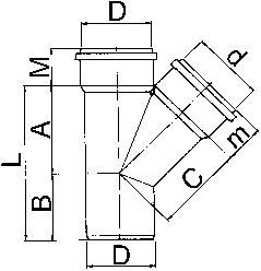 Inbouwmaten PP binnenriolering Hulpstukken manchetverbinding T-stukken 45 manchetverbinding 2 x mof/1 x