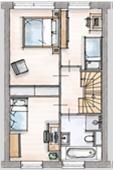 Eerste verdieping zonder Woonsfeer Zilver Goud Platina vtwonen Praktisch 1 (tekening V-432c) - drie praktische slaapkamers -