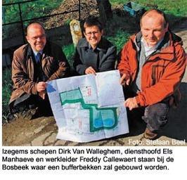 Integraal waterbeheer Izegem bouwt bufferbekken tegen wateroverlast 1 april 2008 Het stadsbestuur van Izegem en de provincie West-Vlaanderen werken samen aan een oplossing om wateroverlast te