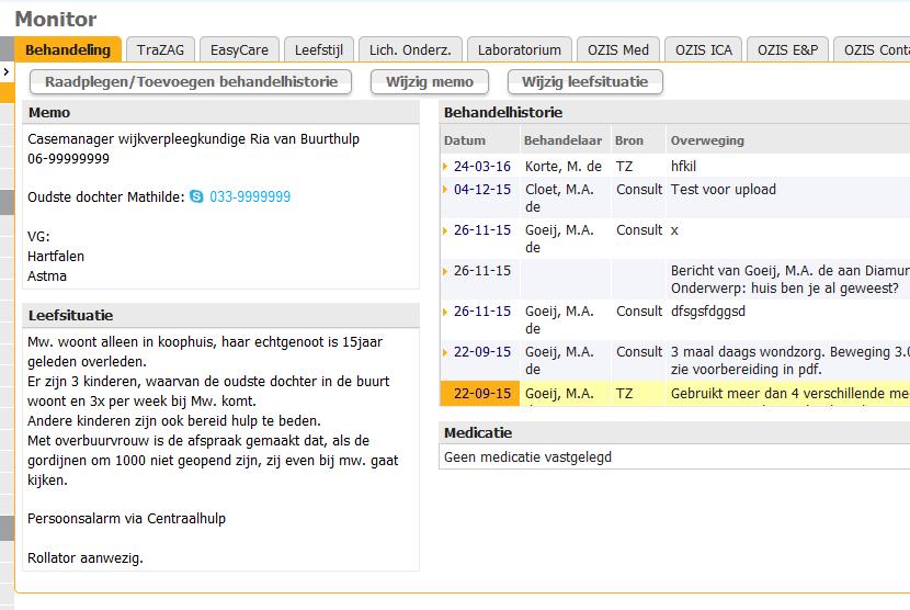 Monitor OZIS Med geeft medicatie weer vanuit het HIS, OZIS meting de meetwaarden.
