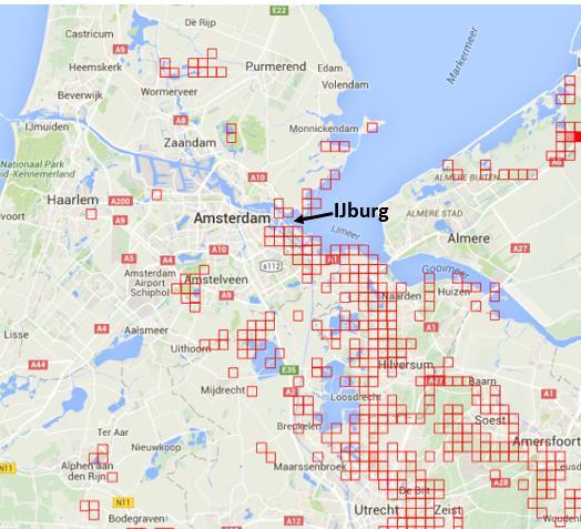 132 van 164 Afbeelding 32: Waarnemingen van ringslangen in de periode maart 2011-maart 2016 (waargenomen in de rood aangegeven kilometerhokken).