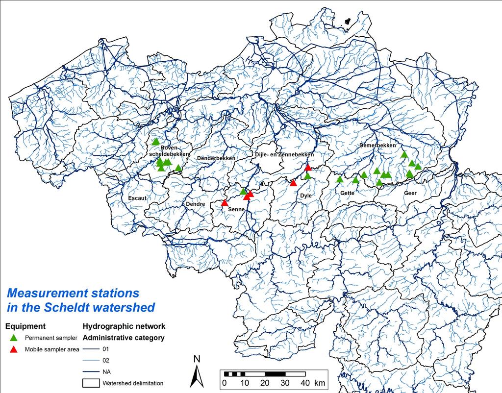 WP2A5 : Meetnet sedimenten in suspensie In Vlaanderen : 18 permanente staalnametoestellen met turbiditeissonde: - Molenbeek (Leupegem) Marie Borrebeek (Etikhove) Vaanbuikbeek (Opbrakel) Molenbeek