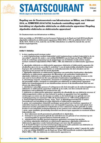 Milieu regelgeving elektronica Nationale implementatie Europese WEEE directive Regeling Afgedankte Elektrische en Elektronische Apparaten (AEEA) Inzamel- en verwerkingsdoelstelling Inzameling : 65%
