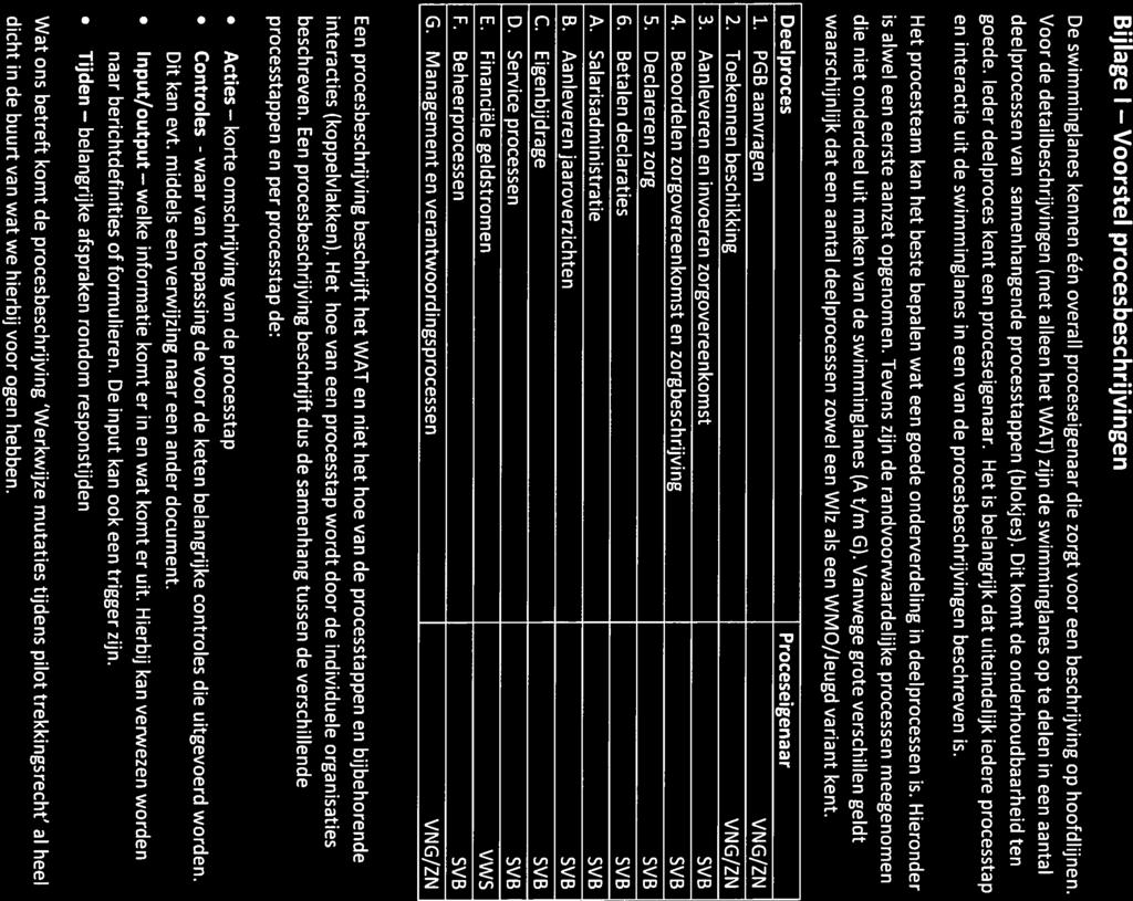 Bijlage 1 Voorstel procesbeschrijvingen De swimminglanes kennen één overall proceseigenaar die zorgt voor een beschrijving op hoofdlijnen.