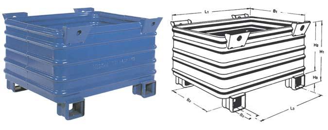 ROBUUSTE CONTAINER IN STAAL Art. HG.1265 Container voor zware lasten en vijandige milieus, vooral gebruikt in de automobielsector Met een uitzonderlijke weerstand en onomvormbaar. Gelaste constructie.