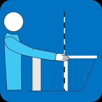 .3.2.3b Viermaal spelen E Vier gespreide vingers omhoog steken. 18 Relevante spelregels 9.3.1, 23.3.2.3b Net aangeraakt door een speler, of de bal