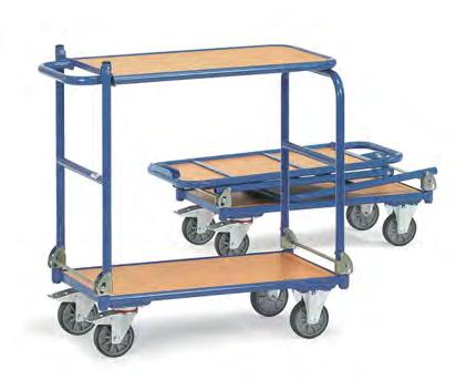 Optiliner De optimale greep is het ergonomische alternatief voor de klassieke duwbeugel. Constructie en uitvoering als opklapbare wagen, echter met rode houtvezelplaat.